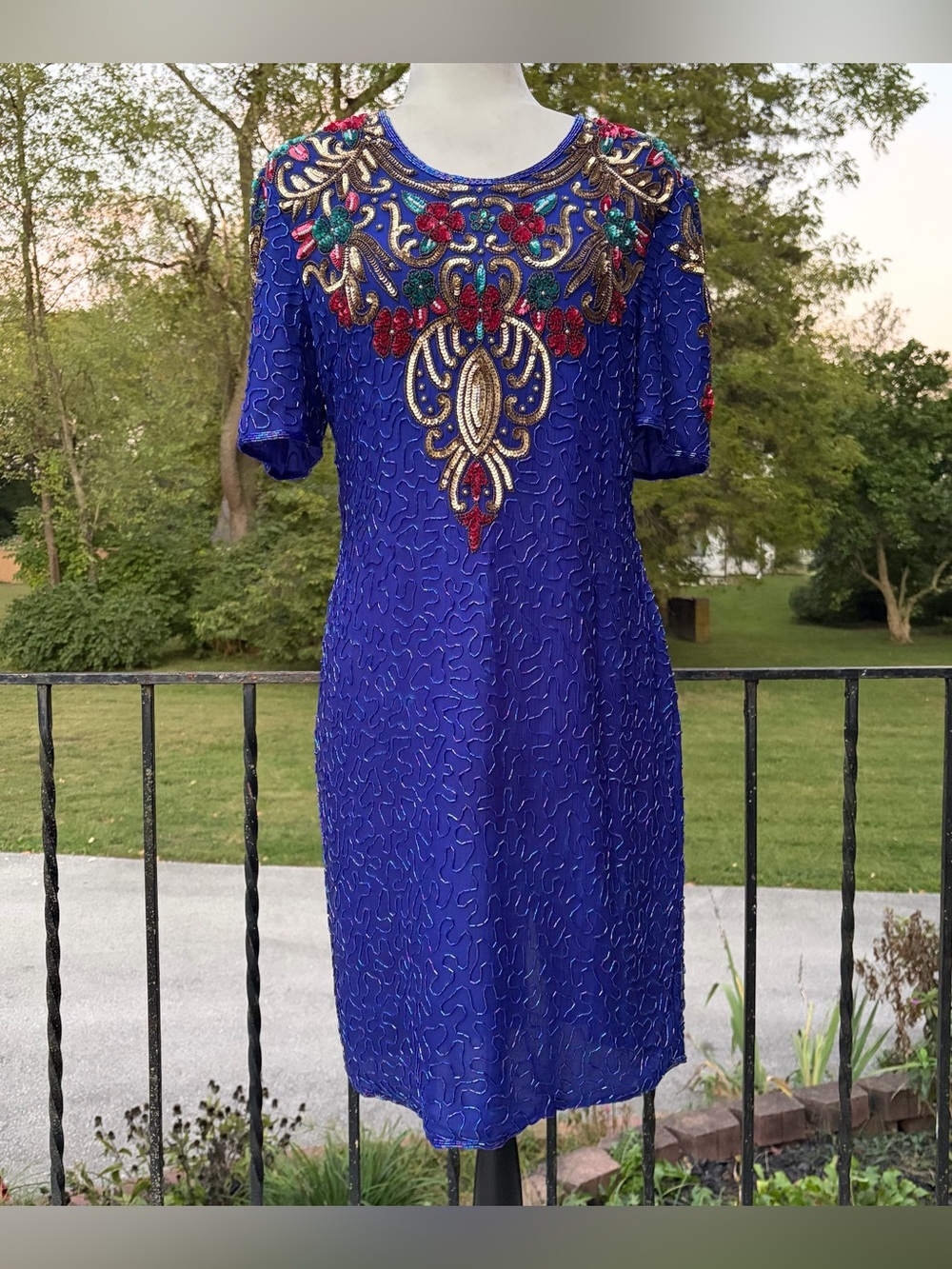 Vintage 80s Scala silk sequin beaded party cocktail trophy dress women’s large